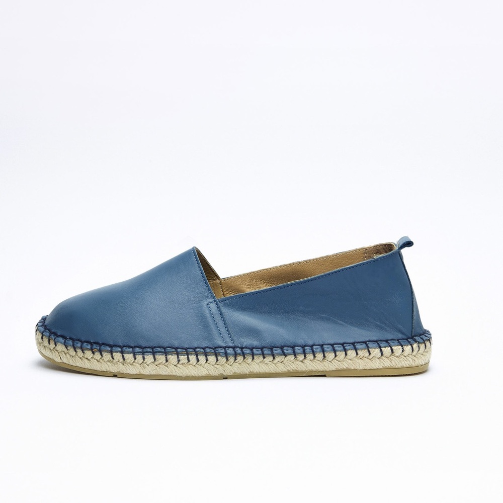 Pare Gabia Blue Leather Espadrille Slip On Flats